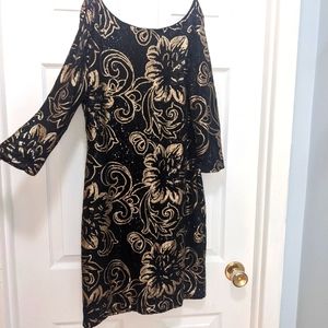 Medium Le Chateau Boat Neck Black & Gold Sequin Dress